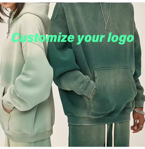 Sweat-shirts zippés oversize pour hommes de haute qualité, sans cordon, en molleton uni, style vintage, double couche, délavé à l'acide, imprimé effet soleil, collection automne - Product Image 2