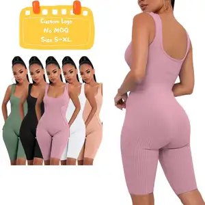 2022 custom poly tank top ribbed mid thigh womens adult onesies romper women fitness bodycon all in one piece body suit women