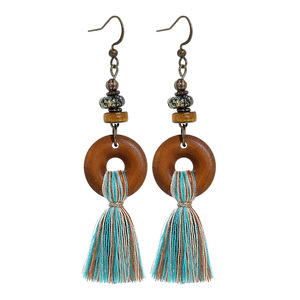 Wood Tassel <b>Drop</b> Earrings Antique <b>Bronze</b> Plated Bohemia Style For Women Party Fashion Jewelry - Product Image 5