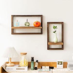 Estante de madera para montar en la pared, rectangular, color madera natural, de una sola capa, para decoración del hogar, organización de almacenamiento para sala de estar - Product Image 1
