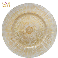 Assiettes de présentation en verre radial antique à paillettes avec placage or, en gros pour fêtes et événements