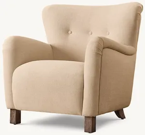 Sillones de Salón Modernos Daneses con Asiento Acolchado, Botones Decorativos, Respaldo con <span class=keywords><strong>Orejeras</strong></span>, Brazos Enrollados y Patas de Roble, Tapizados en Tela - Product Image 4