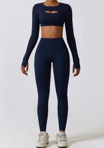 2 Piece Yoga Set Scoop Neck High Waist Full Length <b>Leggings</b> <b>Seamless</b> Cut-Out - Product Image 5