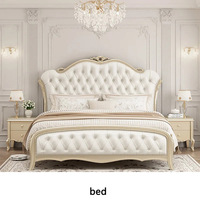 Lit double moderne minimaliste nordique en bois massif, style campagne américaine, cuir, luxe léger, pour chambre principale