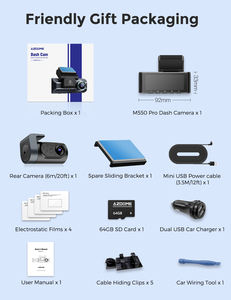 AZDOME M550 Pro Dash Cam ADAS a <span class=keywords><strong>2</strong></span> Canali, Anteriore 2K Posteriore 1080P, Videocamera per Auto con WiFi Integrato, GPS e Visione Notturna IR - Product Image 6