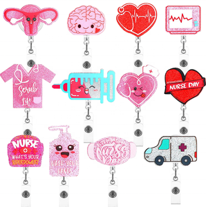 Mix Style Bling Glitter Porte-Badge Acrylique Pilule Seringue Pharmacie Infirmière Médicale Badge Bobine Médecin Enseignant Étudiant Bureau <span class=keywords><strong>Cadeau</strong></span> - Product Image 2