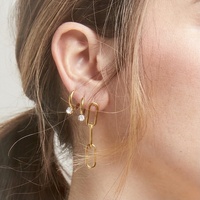 Anting-anting wanita desain unik berlapis emas 18k tahan air dari baja anti karat, model Cuban Round Zircon kecil, Dazan Baru 2027.