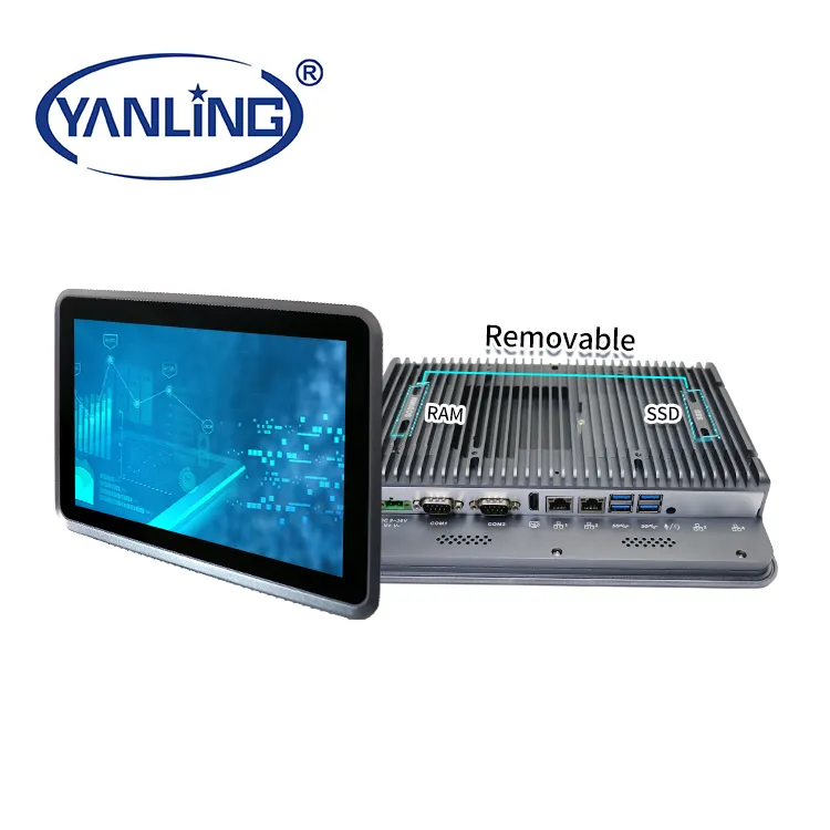 YanLing factory oem rs485 rs232 all in one 10inch industrial touch screen panel fanless pc for industrial intelligent cabinet