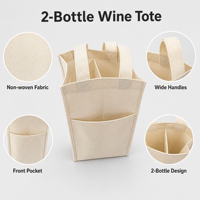 Sac à vin non tissé à double compartiment pour 2 bouteilles, porte-bouteilles, sac de transport pour vin, sacs cadeaux réutilisables pour pique-nique, fête, mariage