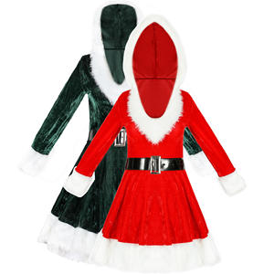 Kostum Pesta Natal Gaun Merah Lengan Panjang Pakaian Cosplay Santa Claus untuk Wanita - Product Image 5