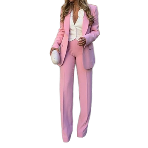 Venta Fashionbisou Nuevo estilo Conjunto de 2 piezas de verano para mujer Pantalones sueltos de cintura alta con Chaqueta de traje de cuello crecido - Product Image 2