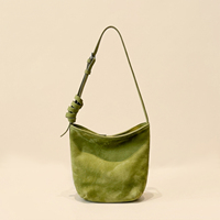 Sac seau hobo vintage en daim vert olive, petit sac à bandoulière, sac à main, logo personnalisé, fabricant OEM