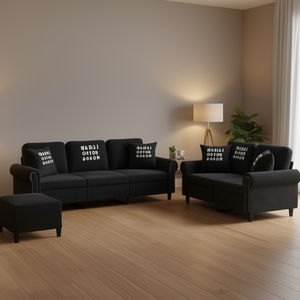 Set di Divani in Velluto Nero, Arredamento Compatto per Soggiorno, Stile Chesterfield Contemporaneo con Gambe in Metallo e Imbottitura in Schiuma - Product Image 2