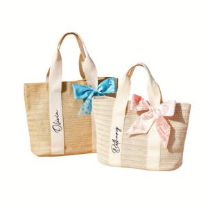 Bolsas de Paja para Damas de Honor con Nombre Personalizado, Colores Variados, Bolsos de Playa para Viajes de Chicas, Recuerdos para Despedidas de Soltera - Product Image 1