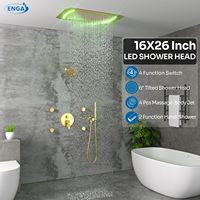 Système de douche Homedec à double poignée avec deux douches, une douchette de 6 pouces, 4 jets de pulvérisation corporelle, LED, laiton et acier inoxydable, finition or brossé