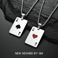 Collier en acier titane pour homme, collier en acier inoxydable avec carte de poker, cœur, bijoux tendance, chaîne à maillons décontractée hip-hop