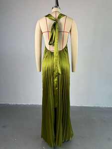 Nuevo Vestido de Fiesta Maxi para Mujer, con Cuello Halter, Espalda Descubierta, Escote en V, Plisado, Sin Mangas y Dobladillo Oversize, a la Moda - Product Image 5