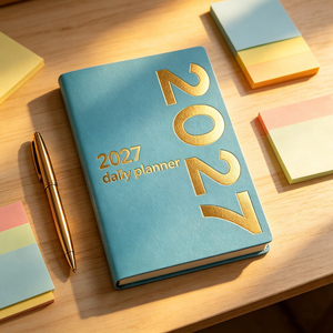 Agenda Diaria Personalizada 2027, Tapa Dura de Cuero PU, Estampado en Dorado, Tamaño A5, Cosido con Hilo, 100 Hojas Impresas, Ecológico - Product Image 6