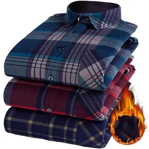 High Quality Factory 100% Polyester Button Up Shirt For Men Fashion Thick Warm Solid Color Long Sleeve Plaid Plus Size Shirt