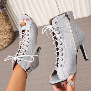 Sandalias de Tacón Alto con Plataforma y Punta Abierta para <span class=keywords><strong>Mujer</strong></span>, <span class=keywords><strong>Primavera</strong></span> <span class=keywords><strong>Verano</strong></span>, Parte Superior de Mezclilla, con Cordones, Tacón Súper Alto - Product Image 2