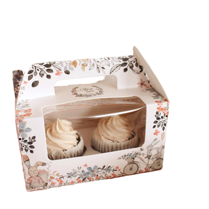 Boîte à cupcakes portable mignonne et écologique avec poignée, en carton biodégradable, finition brillante et gaufrage, design avec fenêtre - Product Image 1