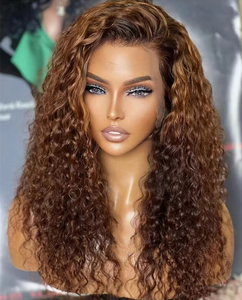 Tóc Giả Jerry Xoăn Màu Nâu Ombre Ren Tàng Hình Tóc Thật Tự Nhiên Một Phần Tóc Giả Ren Phía Trước Với Chân Tóc Tự Nhiên - Product Image 4