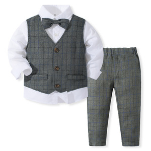 Nouvelle Arrivée : Ensemble Costume Élégant pour Tout-Petits Garçons – <span class=keywords><strong>Chemise</strong></span> Manches Longues <span class=keywords><strong>avec</strong></span> Bretelles et Nœud <span class=keywords><strong>Papillon</strong></span>, Motif Uni – Vêtements pour Garçons - Product Image 1