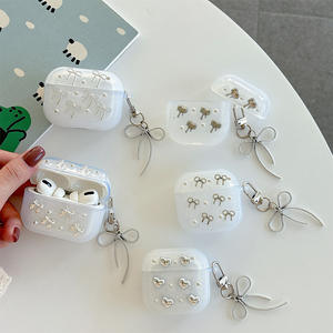 Étui de protection Bluetooth en TPU avec paillettes et nœud en forme de cœur pour <span class=keywords><strong>AirPods</strong></span> 4, design féminin, étui personnalisé pour écouteurs <span class=keywords><strong>AirPods</strong></span> Pro3 - Product Image 1