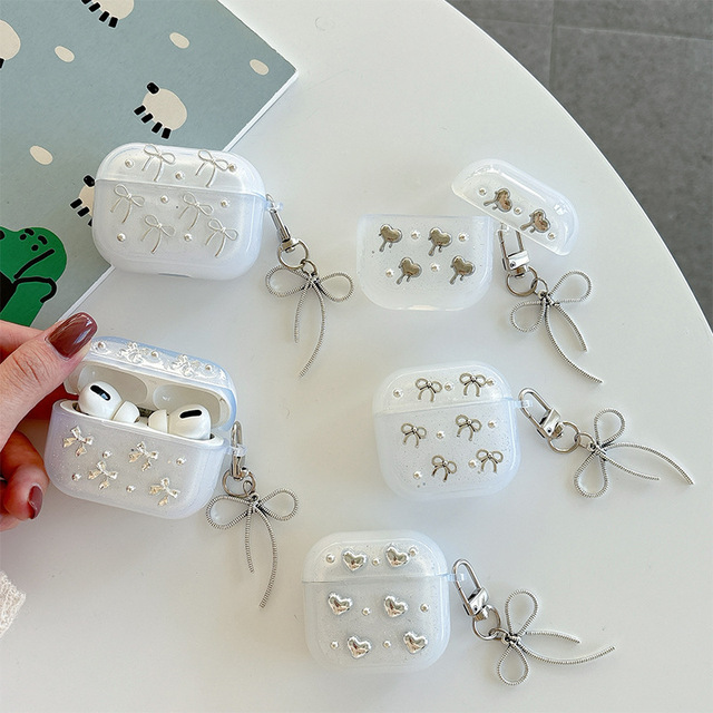 Dropping Glue TPU Glitter Bow Heart Protective Case for iPhone AirPods 4 Women's Design Custom AirPods Pro3 Earphone Case