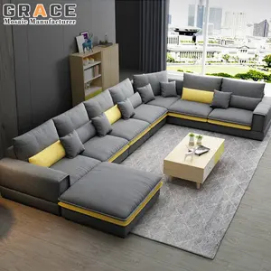 Современный функциональный секционный диван, удобный U-образный тканевый кожаный комплект диванов для гостиной