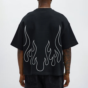 เสื้อยืดแขนสั้นทรงโอเวอร์ไซส์ลายเปลวไฟ ผ้าฝ้าย 100% คุณภาพสูง ผลิตตามแบบ ODM/OEM สำหรับผู้ชาย - Product Image 3