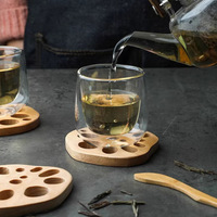 Sous-verre en bois de hêtre, tranche de racine de lotus, support de tasse résistant à la chaleur, dessous de tasse créatif en bois pour café et thé