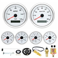 Juego de 6 Indicadores: Velocímetro GPS de 85 mm (0-120 MPH), Tacómetro de 8000 RPM y Medidor de Combustible/Aceite/Temperatura/Voltaje de 52 mm con Sensores
