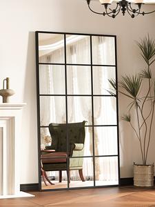 <span class=keywords><strong>Espejo</strong></span> Decorativo de Pared para Sala de Estar, Estilo Francés, Rectangular, con Marco de Hierro Blanco y Negro - Product Image 1