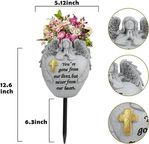 Vaso commemorativo a croce d'angelo per cimitero, 2 pezzi, con picchetti in ferro, decorazione da <span class=keywords><strong>giardino</strong></span>, regalo commemorativo per l'amore perso - Product Image 3