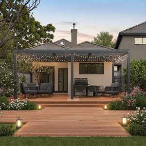Pergola résidentielle durable avec <span class=keywords><strong>toit</strong></span> à lames orientables, éclairage d'ambiance, <span class=keywords><strong>couverture</strong></span> extérieure antirouille pour les divertissements en plein air dans la cour - Product Image 1