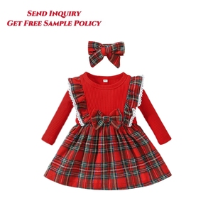 <strong>Baby</strong> Plaid <strong>Dress</strong> with Ruffles Check Fabric Bow HeadBand with <strong>Tartan</strong> <strong>Dress</strong> 2pcs Set for Christmas <strong>Dress</strong> for Children Girls - Product Image 1
