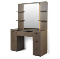 Station de coiffure multifonctionnelle traditionnelle en bois avec miroir et bac à shampoing LED, prix d'usine