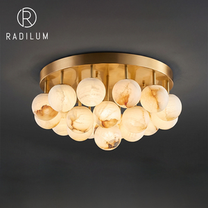 Lámpara de Techo LED de Latón Alabastro, Estilo Moderno Minimalista, Globo Semiempotrado, para Dormitorio, Sala de Estar, Diseño de Alta Gama - Product Image 1