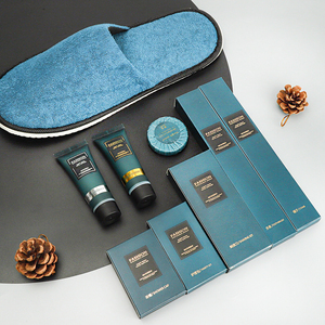 Fournitures d'hôtel 5 étoiles de luxe : Chaussons personnalisés en coton éponge bleu et kit dentaire en paille avec logo pour Airbnb - Product Image 1