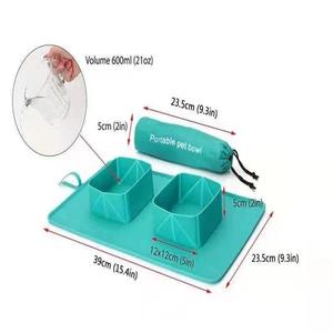 Pet extérieur pliant bol Portable chien chat alimentation Double bol intégré Anti-étouffement alimentation lente Pet extérieur Silicone bol - Product Image 3