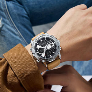 นาฬิกาข้อมือผู้ชายแบบสปอร์ต หน้าปัดกระจกอัลลอยด์ ระบบอนาล็อก-ดิจิตอล ควอตซ์ สายหนัง กันน้ำ เรืองแสง โครโนกราฟ พร้อมฟังก์ชั่นจับเวลาและนาฬิกาปลุก - Product Image 6