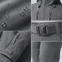 Combinaison d'hiver tactique robuste en polyester gris unisexe, ensemble uniforme d'entraînement utilitaire pour la randonnée et l'aventure en plein air, logo OEM sur le devant