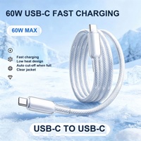Kabel USB C ke USB C Crystal Clear 60W PD Pengisian Cepat, Kabel Charger Tipe-C Berbahan Nilon Kepang, Sinkronisasi Data 3A, 1m 1.5m 2m untuk iPhone