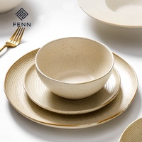 Assiettes plates rondes en grès pour restaurant à thème FENN, vaisselle décontractée pour buffet et banquet