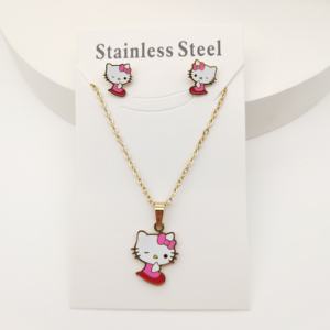 Set Perhiasan Anak Karakter Kate Cat dari Baja Anti Karat Elfic Dubai, Kalung dan Anting, Perhiasan Kartun untuk Wanita dan Anak Perempuan - Product Image 1