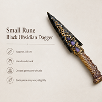 Ponceau artisanal en obsidienne noire avec runes, 19 cm, couteau décoratif en pierre, objet de collection
