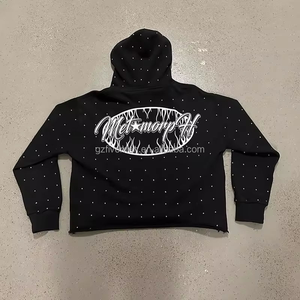 Biểu Tượng Tùy Chỉnh Người Đàn Ông Hoodies Quần Áo Các Nhà Sản Xuất 100% Cotton 500 600 GSM Nặng Cắt Đồ Họa Boxy Zip up Rhinestone Áo - Product Image 2