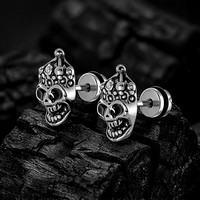 Boucles d'oreilles clous en acier chirurgical 316L, motif crâne couronne royale, plaqué or PVD, bijoux de piercing pour tragus et hélix, style tribal et squelette