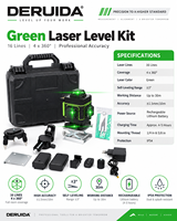 Niveau laser industriel DERUIDA 4D 16 lignes avec récepteur, instrument de nivellement antichoc et anti-chute pour la construction